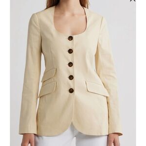 NWT Rag & Bone Beige Cream Linen Blend Blazer with Brown Buttons